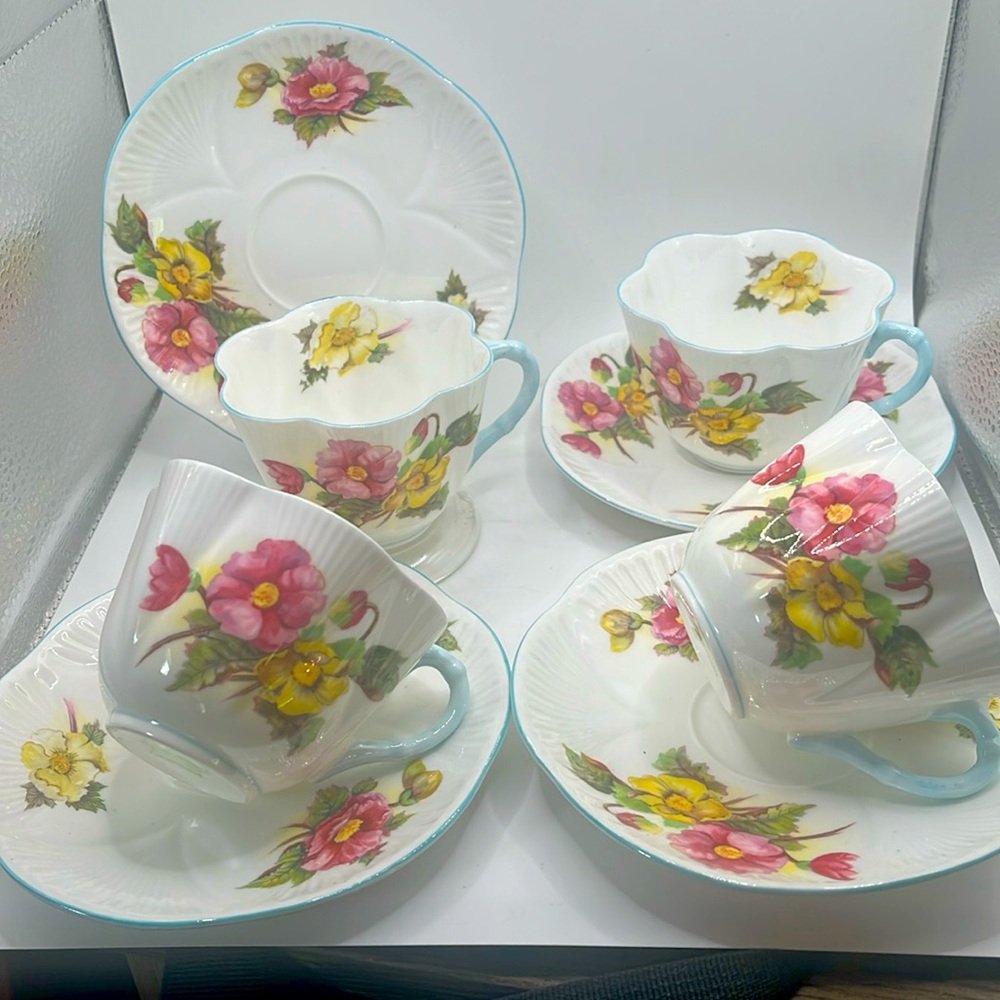 4 Teacup sets Shelley Begonia Pattern